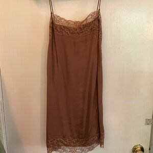 Aerie Brown Lace Detail Chemise